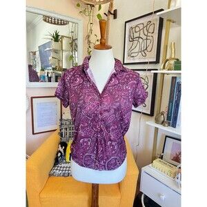 VTG NoBo No Boundaries Womens Purple Paisley Crop Top Jrs Sz L 90s Y2K Retro